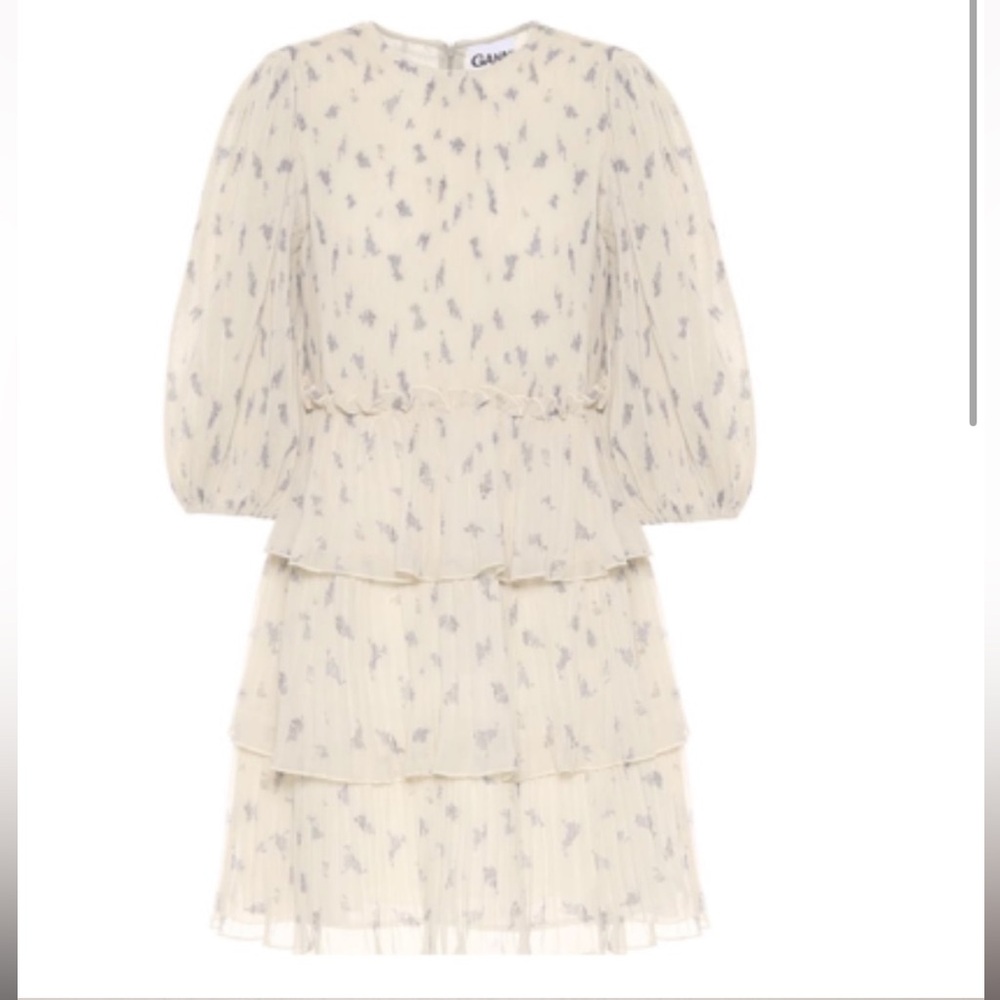 Ganni Floral Ivory Georgette Tiered Dress